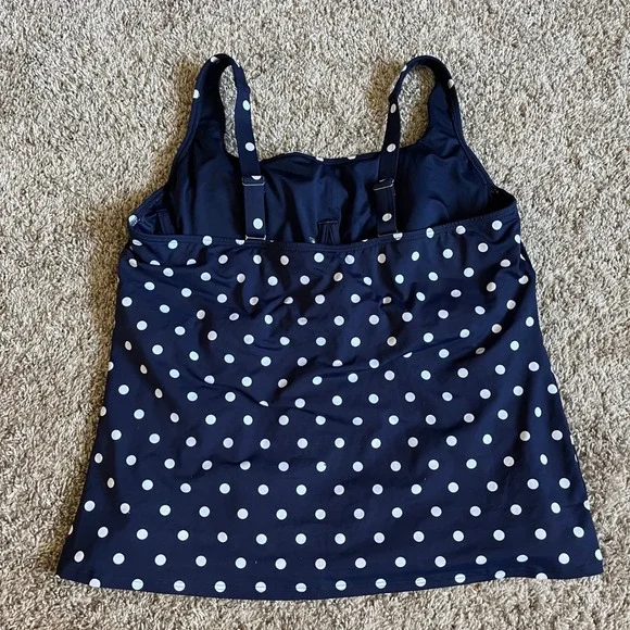 Lands' End Swimsuit Navy Blue White Polka Dot Tankini Top 18D and Skirt 18 - Picture 3 of 9